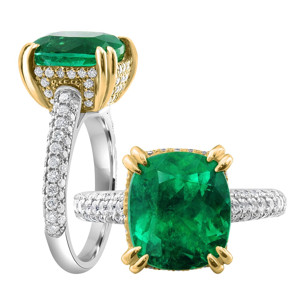 Platinum & 18k Yellow Gold Emerald & Diamond Ring