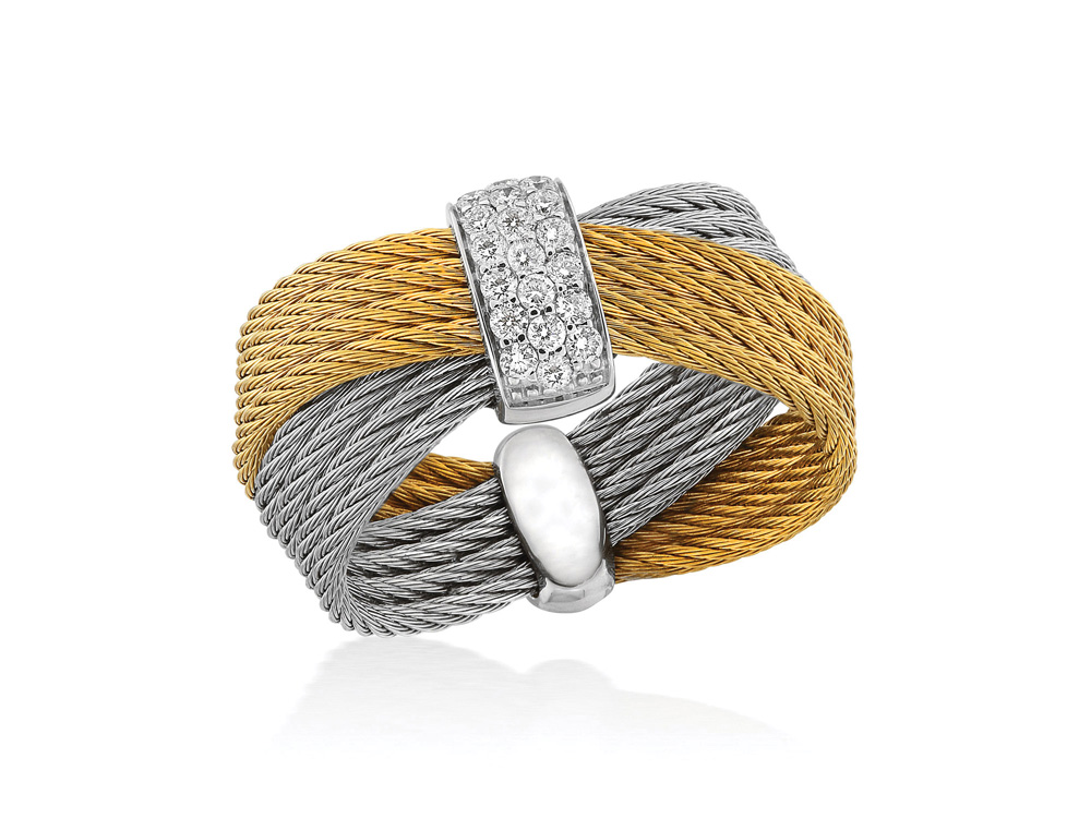 Ring 18k White Gold & Ss & Yellow & Grey PVD Size 7