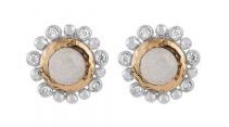 Molten 18k Yellow Gold &amp; Silver 5m Round Stud Earrings W/Mother Of Pearl Doublet
