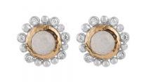 Molten 18k Yellow Gold & Silver 5m Round Stud Earrings W/Mother Of Pearl Doublet