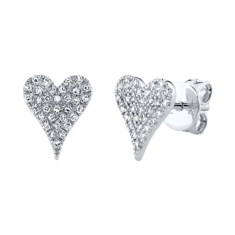 Kate Collection 14k White Gold Diamond Pave Heart Stud Earring 0.14ct