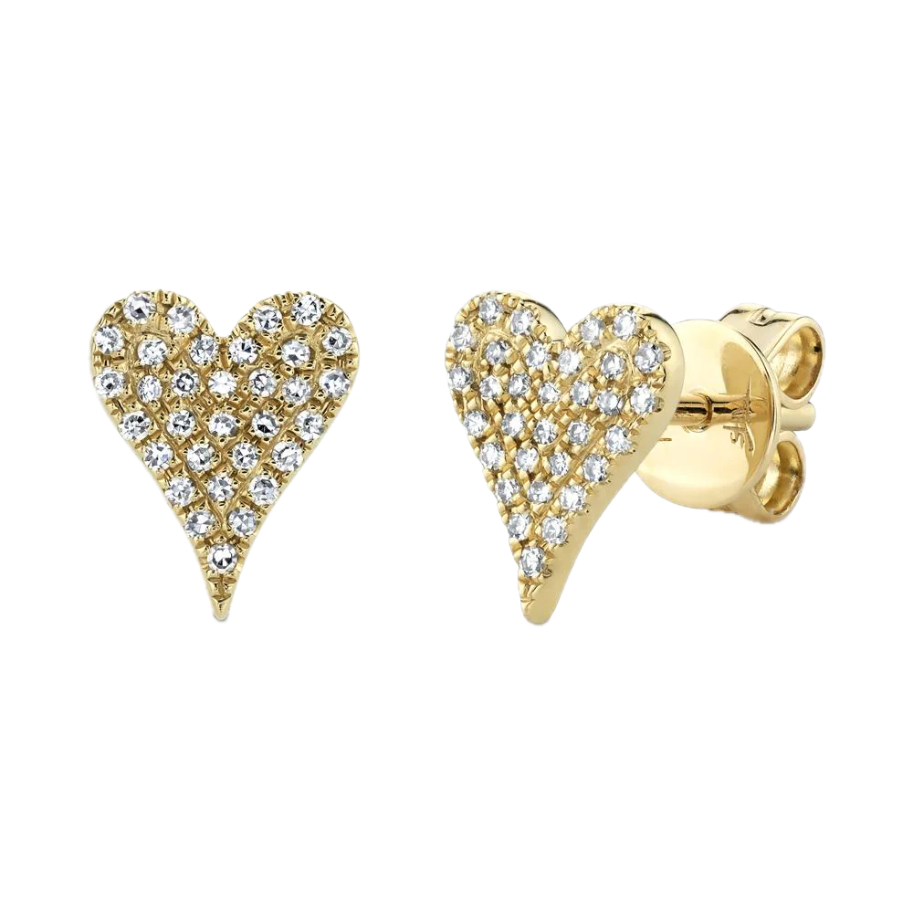 Kate Collection 14k Yellow Gold Diamond Pave Heart Stud Ear 0.14ct