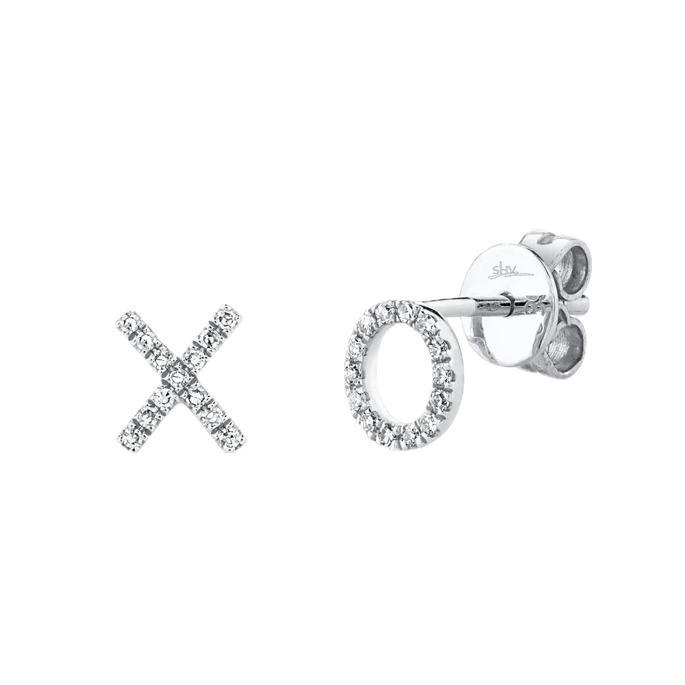 Shy Creation 14k White Gold Diamond Xo Stud Earring