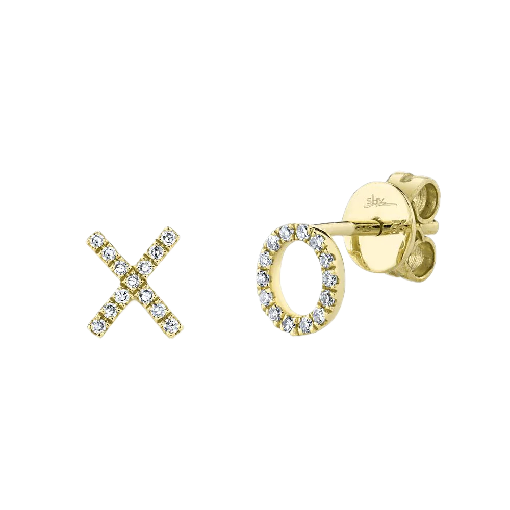 Shy Creation 14k Yellow Gold Diamond Xo Stud Earring