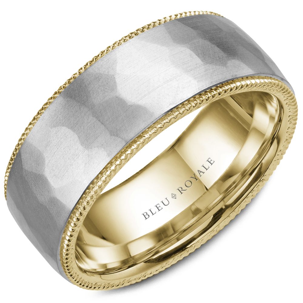 14k White & Yellow Gold Hammered Wedding Band