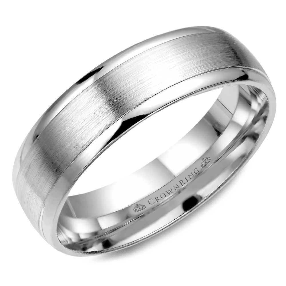 14k White Gold Brushed With Polished Edges Wedding Band