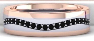 18k Rose Gold & Platinum Black Diamond Wedding Band