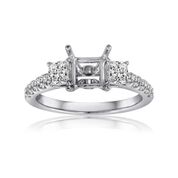 18k White Gold 3 Stone Mounting W/Brilliant Round Diamonds Down Sides & Princess On Either Side