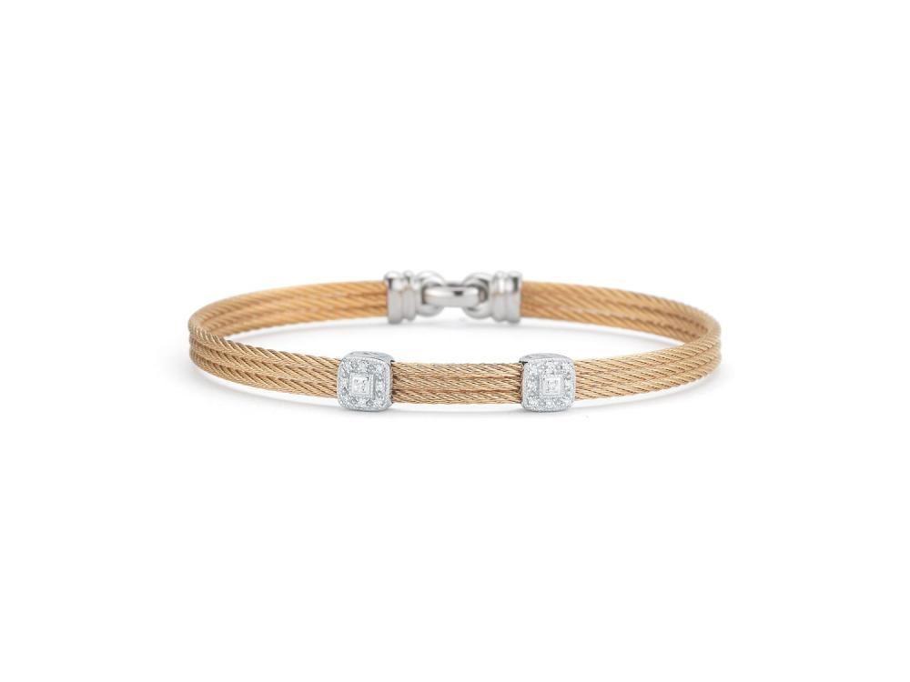 Rose Cable Classic Stackable Bracelet With Double Square Station Set In 18k White Gold