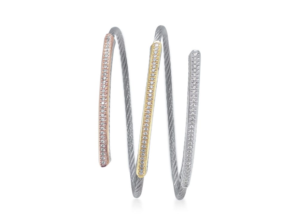 Tri-Wrap Bracelet With 18k White, Yellow, &amp; Rose Gold &amp; Diamonds