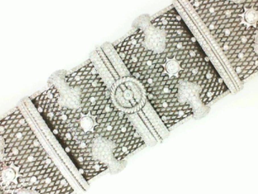 18k White Gold Diamond & Black Lace 5 Section Bracelet
