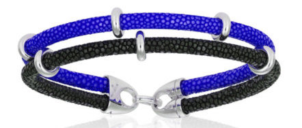 Double Bone Double Black/Blue Stingray W/Silver Beads Bracelet