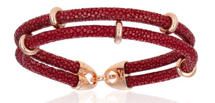 Double Bone Double Red Wine Stingray W/Pink Tone Beads Bracelet