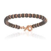 Double Bone Big Beads Silver 925, Pink & Black PVD Bracelet