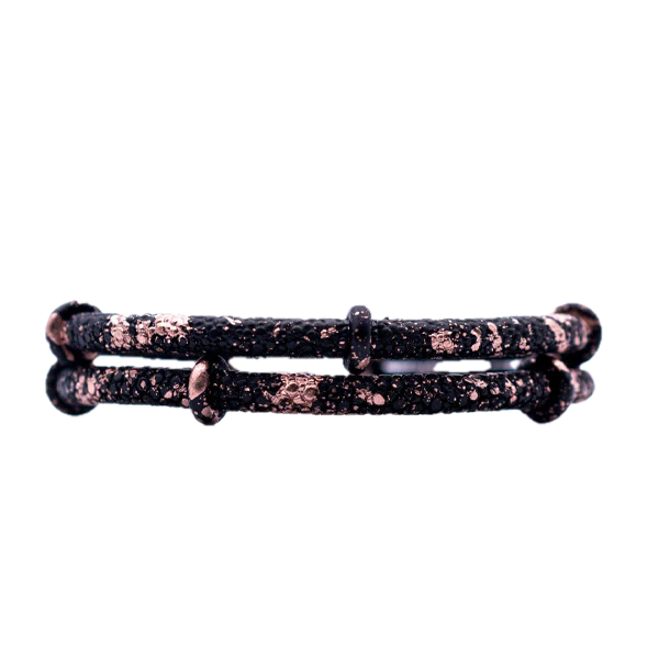 Double Bone Double Matte Black/Splash Paint Stingray W/Black Tone Beads Bracelet