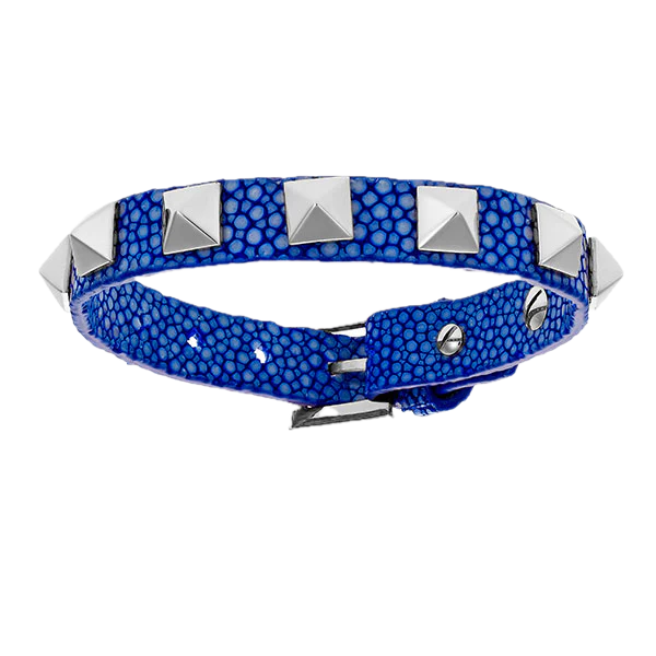 Double Bone Single Silver Stud Blue Stingray Bracelet