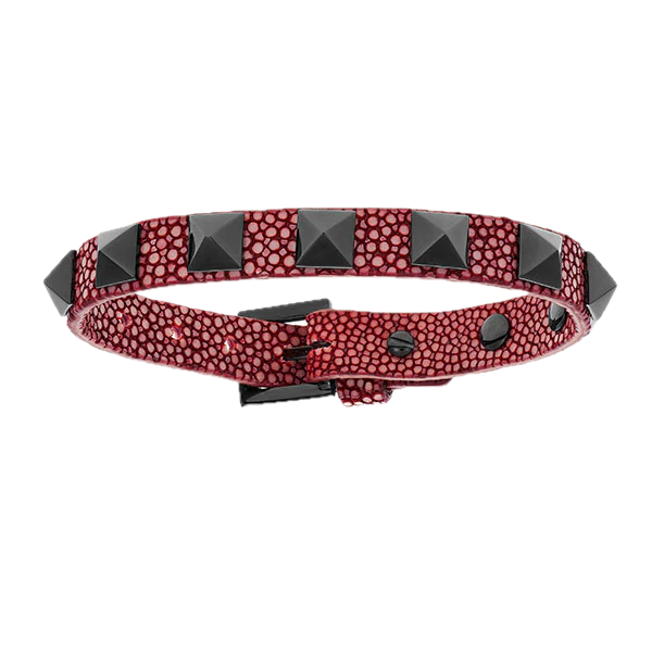 Double Bone Single Black Stud Red Wine Stingray Bracelet