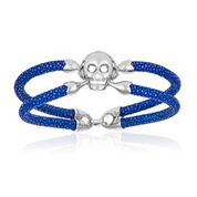 Double Bone Single Skull Silver/Blue Stingray Bracelet