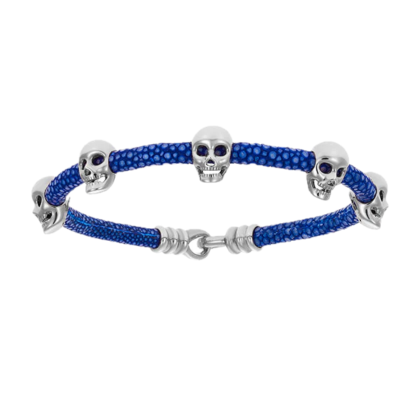 Double Bone Multi Skull Silver/Blue Stingray Bracelet