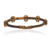 Double Bone Multi Skull Antique Brass/Camo Leather Bracelet