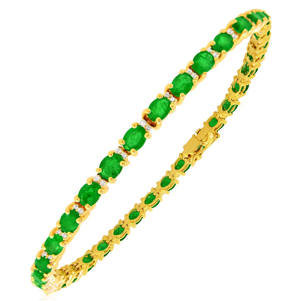 14k Yellow Gold Emerald &amp; Diamond Bracelet