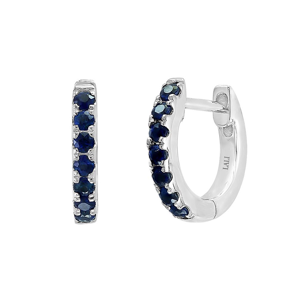 14k White Gold Sapphire Huggies