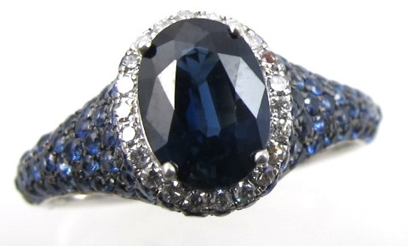 14k White Gold Sapphire Ring With Pave Sapphire Shank