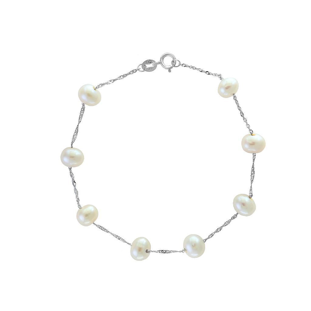 14k White Gold White Fresh Water Pearl Bracelet Center: 6-6.5m Length 7.5"