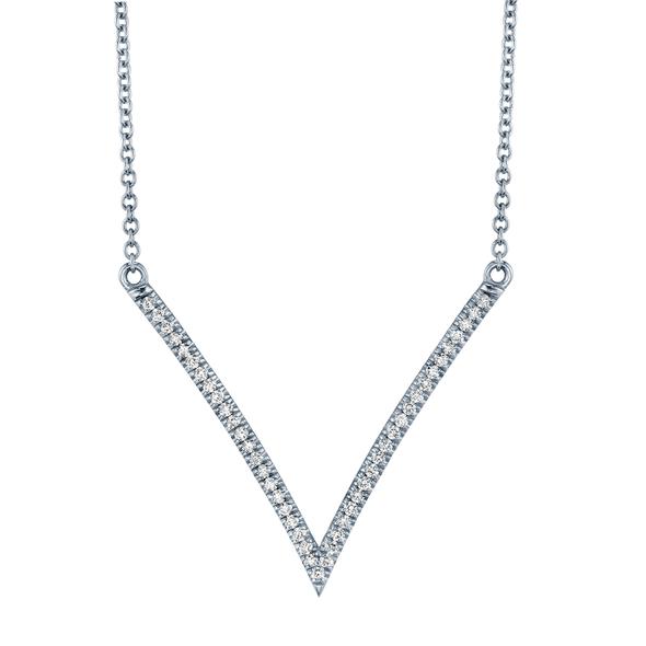 14k White Gold Diamond V Pendant Necklace