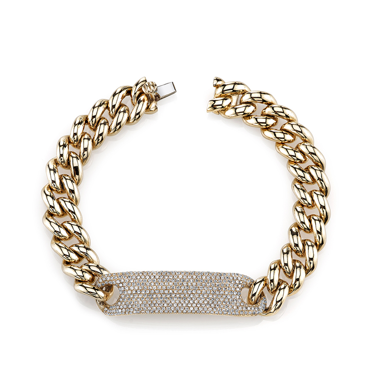 18k Yellow Gold Essentials Pave Diamond Id Link Bracelet