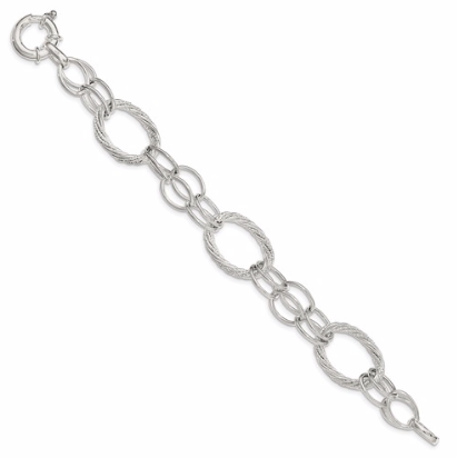 Sterling Silver Polished &amp; Diamond Cut Link Bracelet