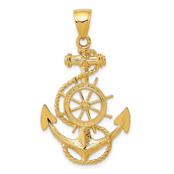 14k Large Anchor With Wheel Pendant