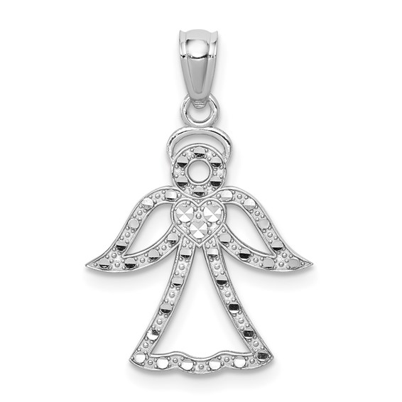 14k White Gold Diamond-Cut Angel Pendant