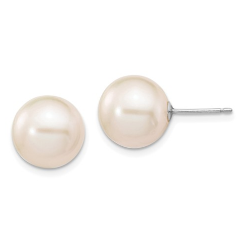 14kw 10-11mm White Cultured Pearl Stud Earrings