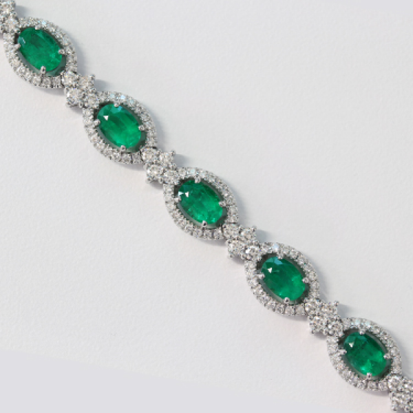 18k White Gold Emerald &amp; Diamond Bracelet