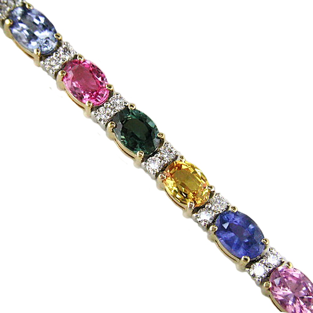 18k Twotone Multicolor Sapphire &amp; Diamond Bracelet