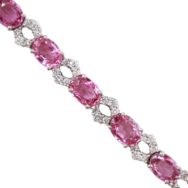 18k White Gold Oval Pink Sapphire &amp; Diamond Bracelet