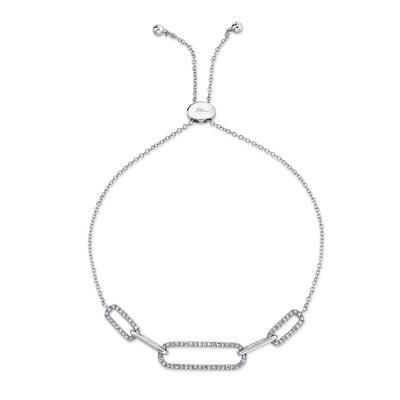 14k Diamond Paperclip Bolo Bracelet