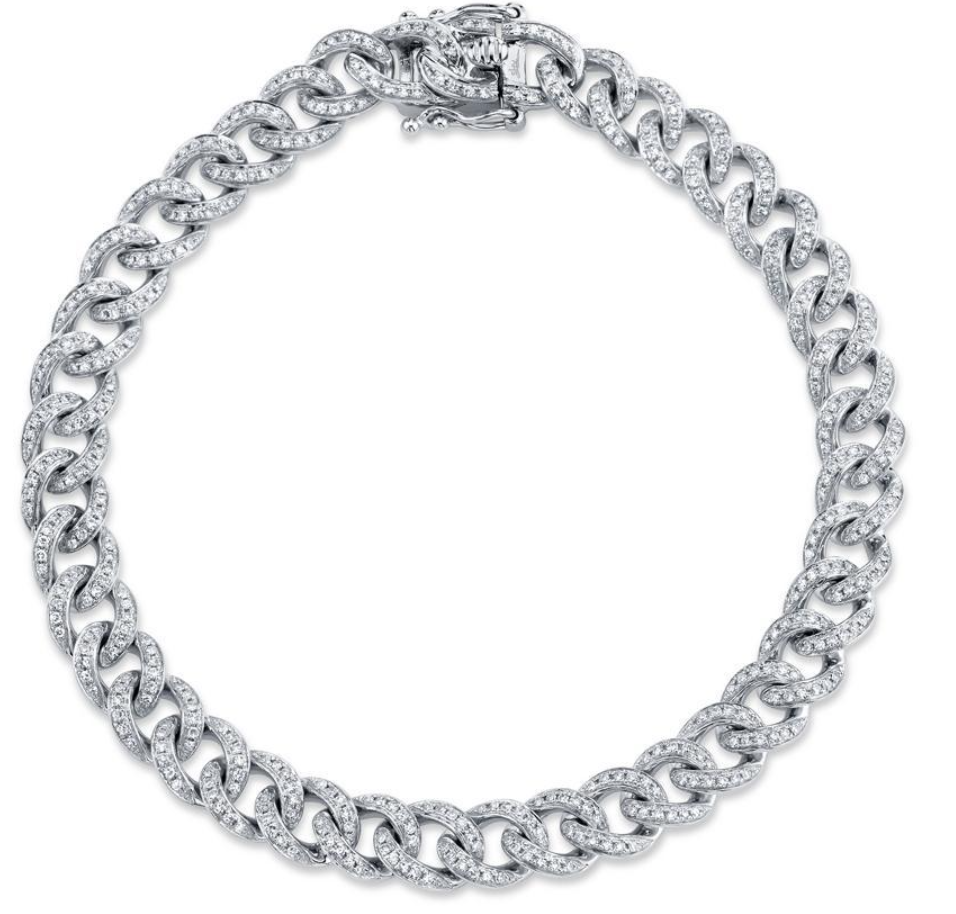 Kate Collection 14k White Gold Diamond Pave Chain Link Bracelet 0.98ct