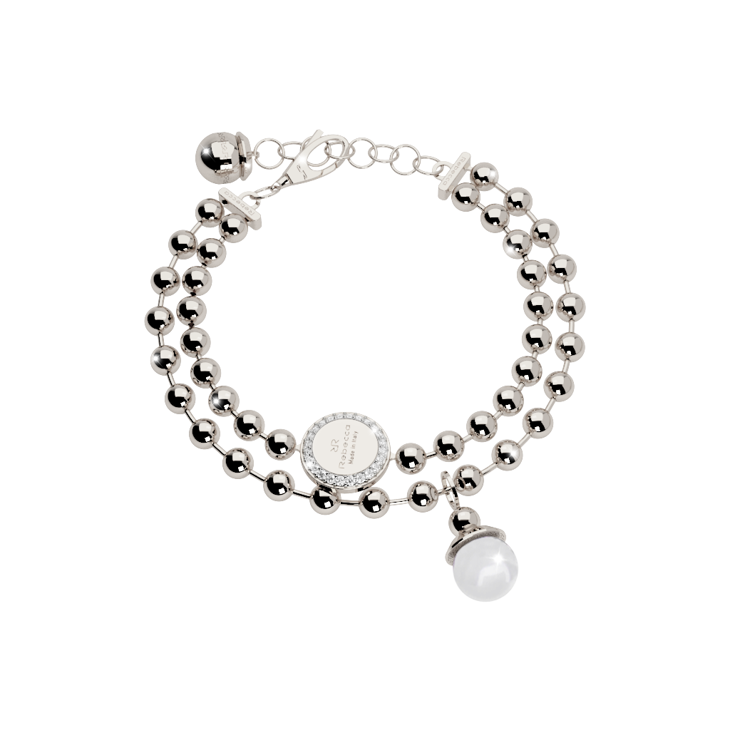 Boulevard Pearl Silver Tone Double Strand Bracelet W/1 Pearl &amp; 2 Charms