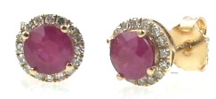 14k Yellow Gold Precious Gem With Diamond Halo Stud Earrings