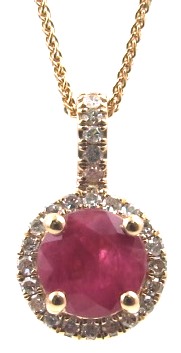 14k Yellow Gold Precious Gem With Diamond Halo Necklace