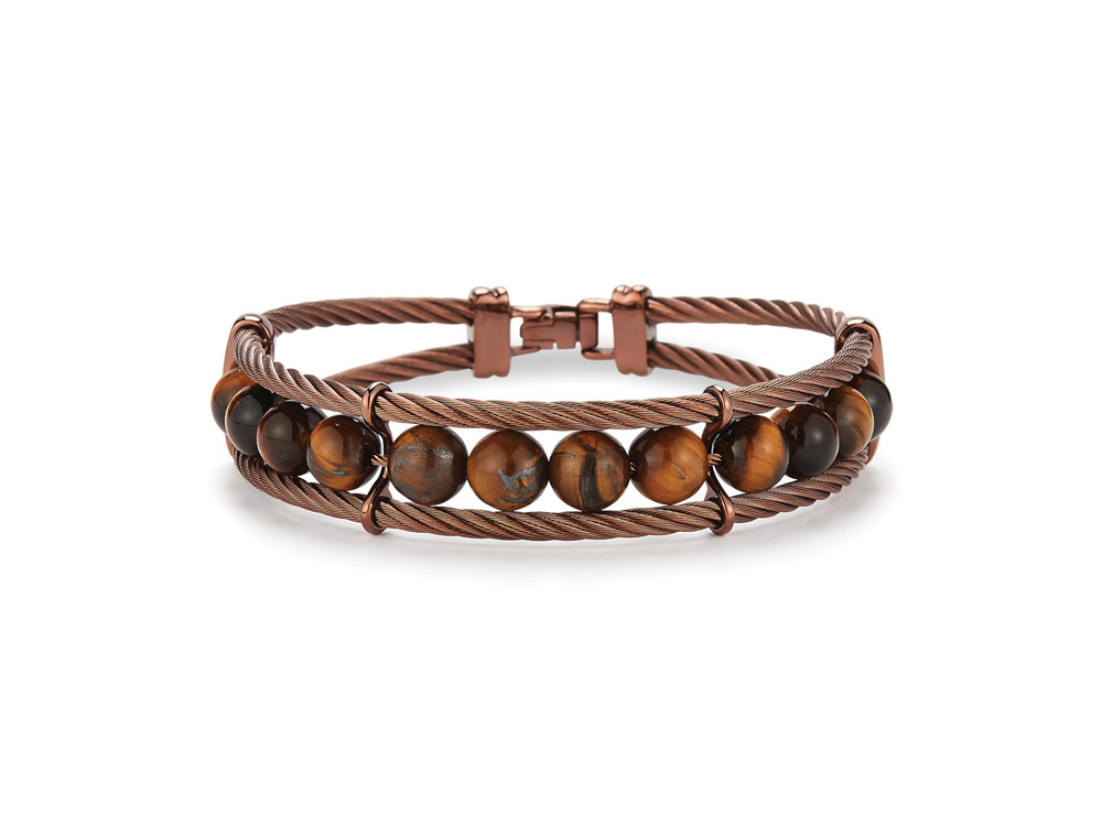 Men's Bronze Cable Tiger Eye & Stainless Steel
