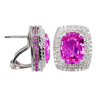 Pink Sapphire &amp; Diamond Button Earrings