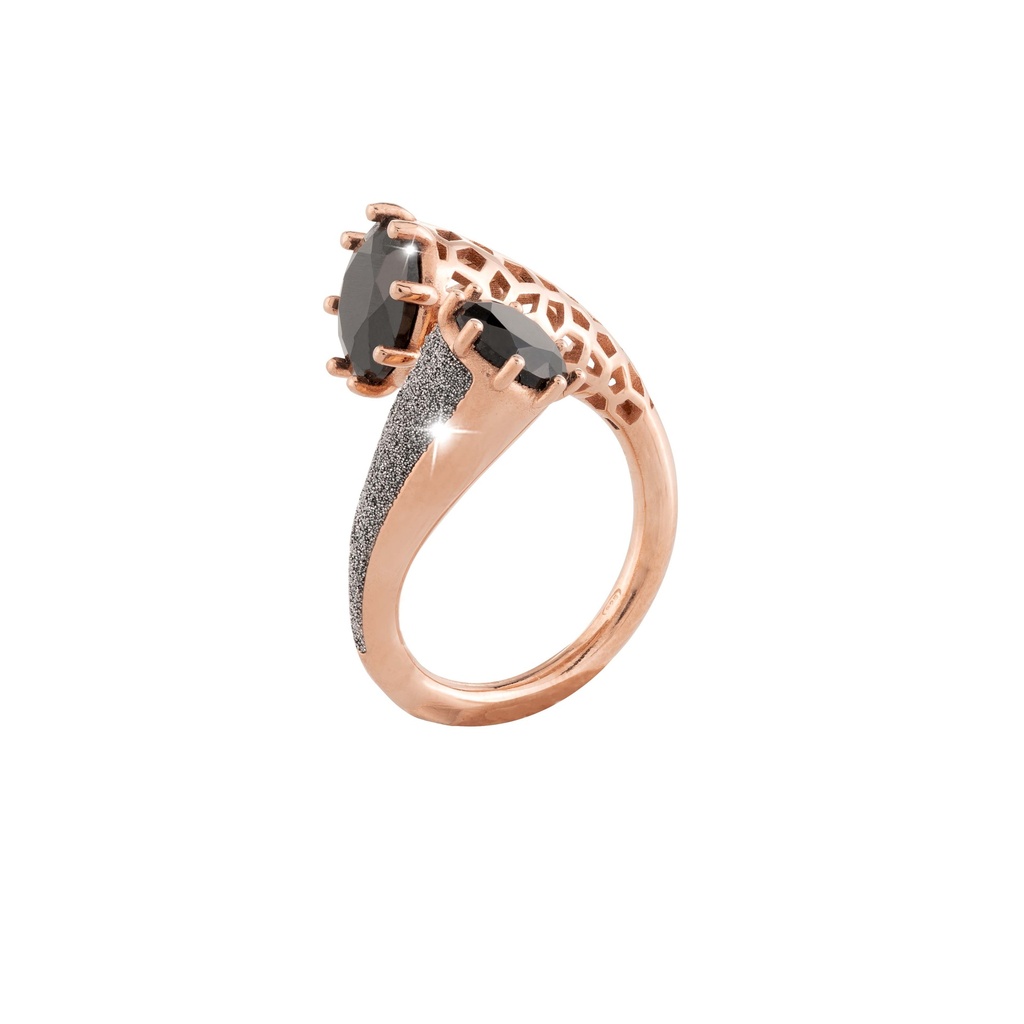 Jolie Ring with 2 Black Stone and Diamond Dust
