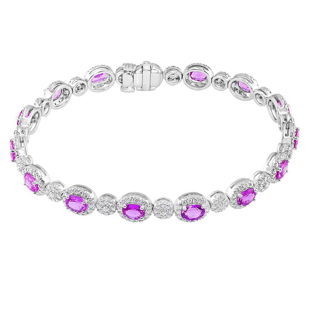 Oval Colored Gemstone with Oval Halo and Diamond Bracelet