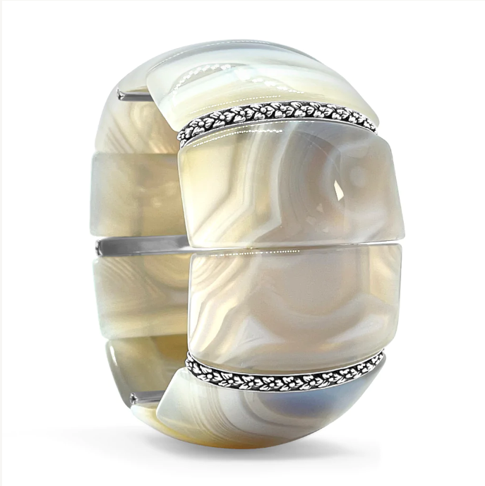 Grey Striped Agate Stretch Bracelet
