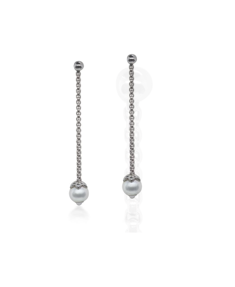 Grey Chain Pearl Drop Earrings