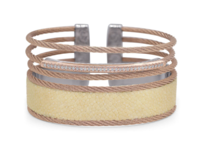 Rose Cable Stacked Wide Open Cuff with White Stingray