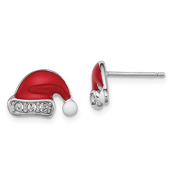 Enamel and Crystal Santa Hat Earrings